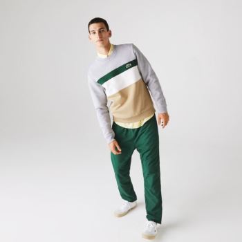 Lacoste Colorblock Fleece Crew Neck Sweatshirt Bej Rengi Beyaz Yeşil Gri | RzG42FZw