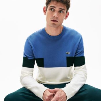 Lacoste Crew Neck Colorblock Wool And Pamuklu Blend Kazak Beyaz Mavi Yeşil | 9NKra363