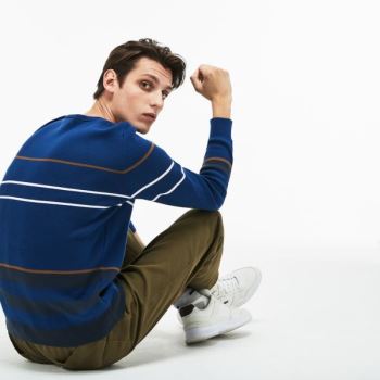 Lacoste Crew Neck Multicolor Striped Milano Pamuklu Kazak Lacivert Mavi Mavi Kahverengi Beyaz | r2aBwYeP