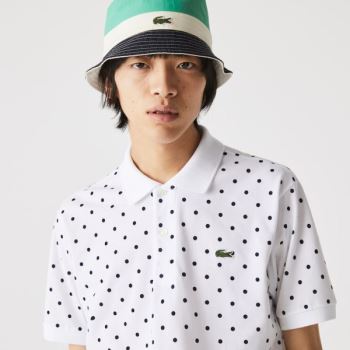 Lacoste Klasik Fit Polka Dot Pamuklu Piqué Polo Beyaz Lacivert Mavi | OkXD1xtX