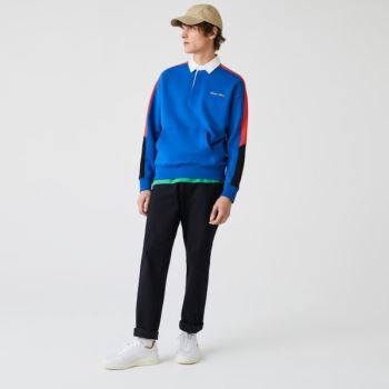 Lacoste LIVE Colorblock Fleece Polo Sweatshirt Mavi Beyaz | yijmgi62