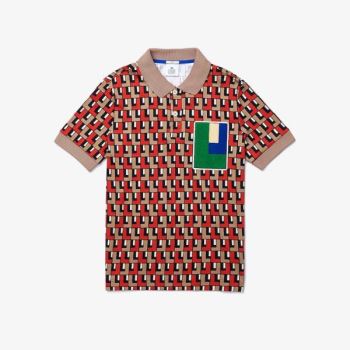 Lacoste LIVE Standard-Fit Printed Pamuklu Polo Bej Rengi Kırmızı | sEhvlYcj