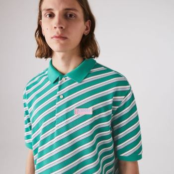 Lacoste LIVE Striped Pamuklu Piqué Polo Shirt Yeşil Beyaz | 7tpOe3UD