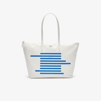 Lacoste L.12.12 Nautical Stripes Large Coated Kanvas Tote Bag Beyaz Mavi | 7qXfiuc1