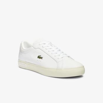 Lacoste Powercourt Smooth Deri Sneakers Beyaz Gri | 0mLCSEh4