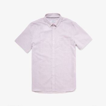 Lacoste Regular- Fit Checkered Pamuklu Shirt Beyaz Açık Pembe | GN891fgq