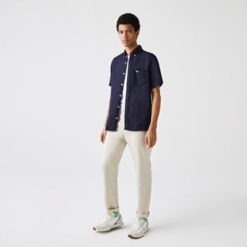 Lacoste Regular Fit Linen Shirt Lacivert Mavi | IGc3OsS5