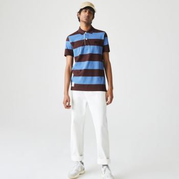 Lacoste Regular Fit Striped Pamuklu Piqué Polo Shirt Kahverengi Mavi | lLQk9A85