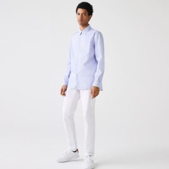 Lacoste Regular Fit Striped Pamuklu Poplin Shirt Beyaz Mavi | nbfYQe55