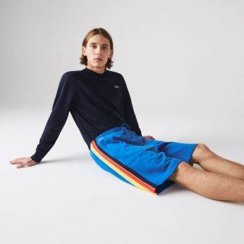 Lacoste SPORT Contrast Band Fleece Shorts Mavi Sarı Kırmızı Lacivert Mavi Beyaz | wzkmUwwA