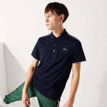 Lacoste SPORT Contrast Piping Nefes Alabilir Piqué Polo Shirt Lacivert Mavi Beyaz | 4QQ0uW1t