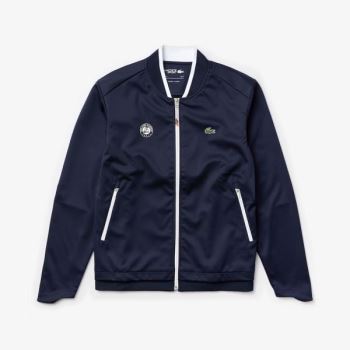 Lacoste SPORT Roland Garros Piqué Zip-Up Jacket Lacivert Mavi Beyaz Kırmızı | qrunrEMe