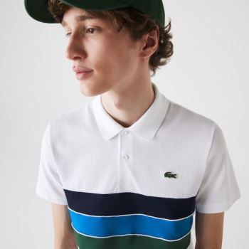 Lacoste SPORT Tricolor Paneled Hafif Pamuklu Polo Shirt Beyaz Yeşil Mavi Lacivert Mavi Beyaz | VJ6nnXII