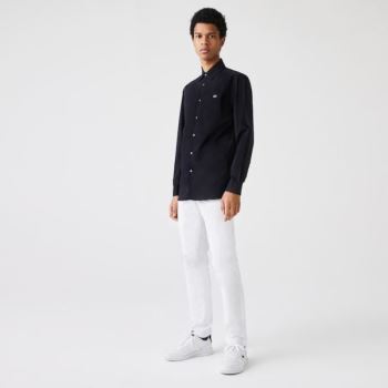 Lacoste Slim Fit Stretch Pamuklu Poplin Shirt Lacivert Mavi | ZBpsQ1Ul