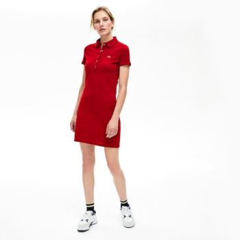 Lacoste Stretch Pamuklu Mini Piqué Polo Elbise Koyu Kırmızı | wF0ytw71