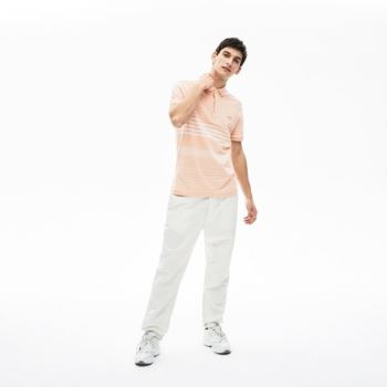 Lacoste Striped Linen And Pamuklu Regular Fit Polo Shirt Açık Pembe Beyaz | 3a2S2MAJ