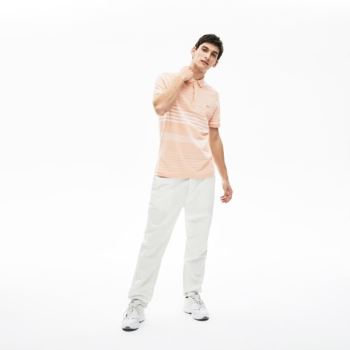 Lacoste Striped Linen And Pamuklu Regular Fit Polo Shirt Açık Pembe Beyaz | neOC15IF