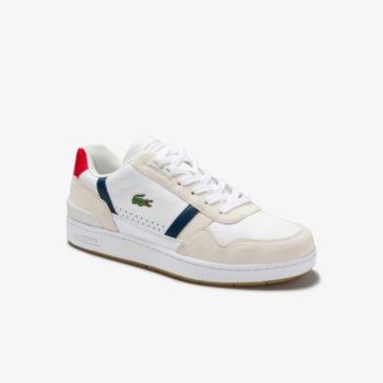 Lacoste T-Clip Tricolour Deri and Süet Sneakers Beyaz Lacivert Kırmızı | 9lLtJ62v