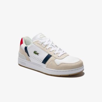 Lacoste T-Clip Tricolour Deri and Süet Sneakers Beyaz Bej Rengi | YYkQlwyz