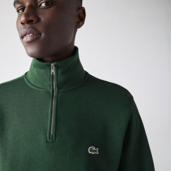 Lacoste Zippered Stand-Up Collar Pamuklu Sweatshirt Yeşil | ZJ1iFJQX