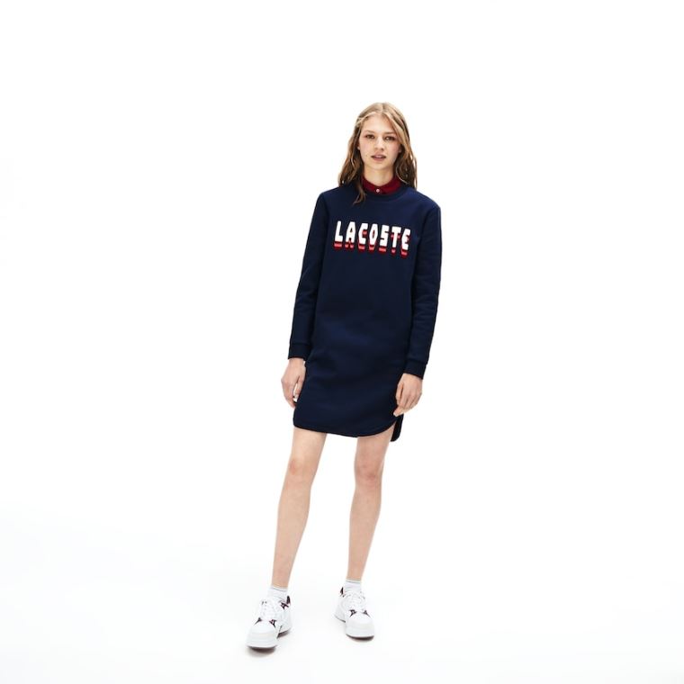 Lacoste 3D-Lettering Fleece Sweatshirt Elbise Lacivert Mavi | lTebNXMY