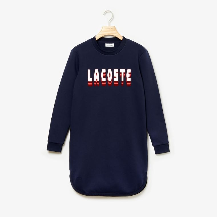 Lacoste 3D-Lettering Fleece Sweatshirt Elbise Lacivert Mavi | lTebNXMY