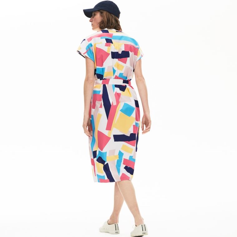 Lacoste Abstract-Print Shirtdress Beyaz | fXig5wdx