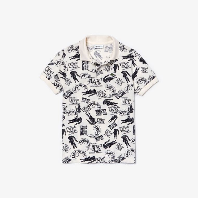 Lacoste All-Over Croc Print Pamuklu Petit Piqué Polo Beyaz Lacivert Mavi | GFhxwk9I