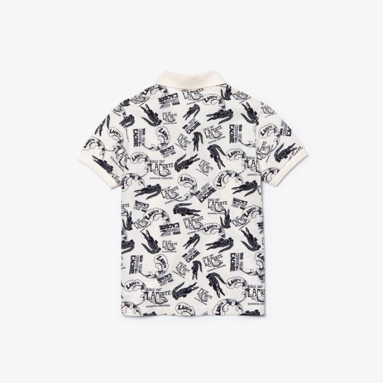 Lacoste All-Over Croc Print Pamuklu Petit Piqué Polo Beyaz Lacivert Mavi | GFhxwk9I