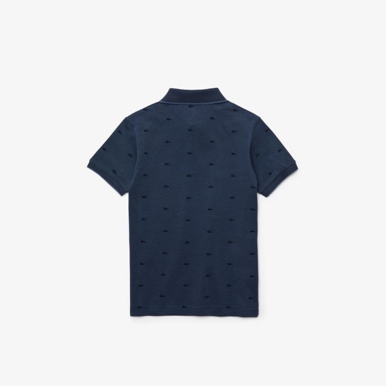 Lacoste Allover Croc-Print Polo Mavi Lacivert Mavi | 1bLGQyRD