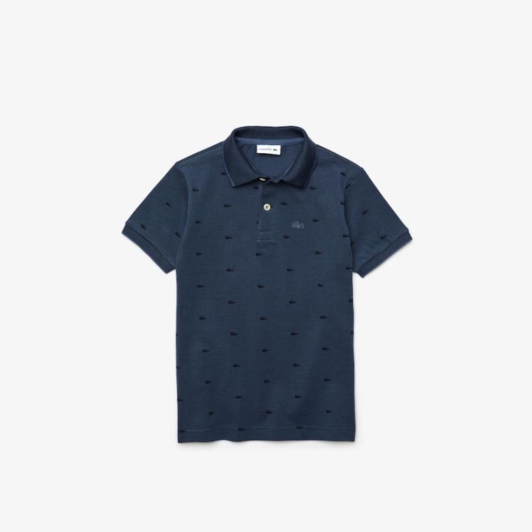 Lacoste Allover Croc-Print Polo Mavi Lacivert Mavi | 1bLGQyRD