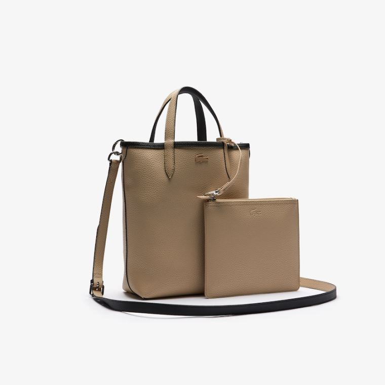 Lacoste Anna Reversible Coated Kanvas Tote Bag Siyah Haki | DZ7thBz7