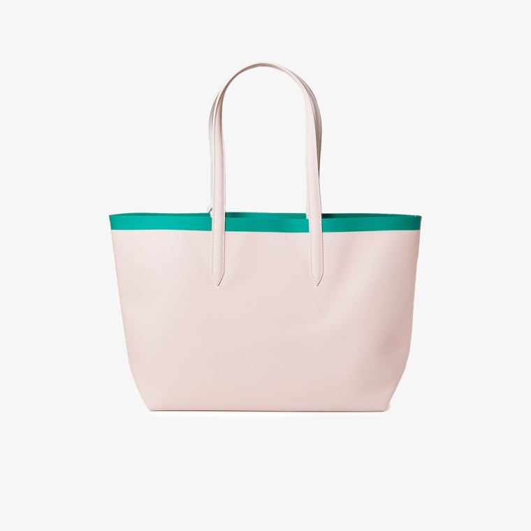 Lacoste Anna Reversible Contrast Band Coated Kanvas Tote Bag Pembe Beyaz | jJrqxlce