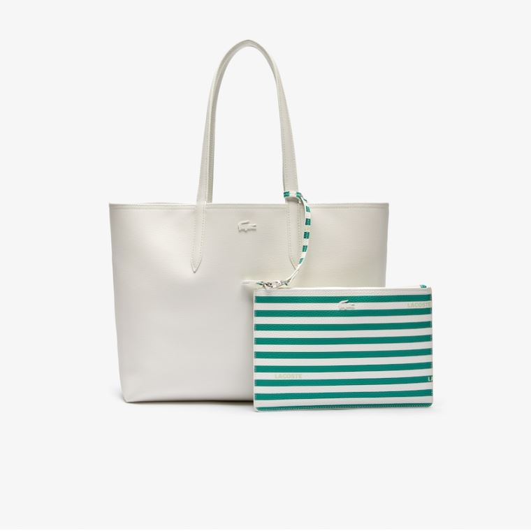 Lacoste Anna Reversible Solid Or Striped Colorblock Tote Bag Beyaz Çizgili | uk5WgS1w