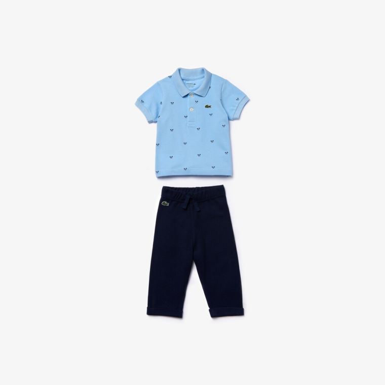 Lacoste Baby Rattle And Pamuklu Piqué Pajama Box Set Açık Mavi Lacivert Mavi | XGZTVmHc