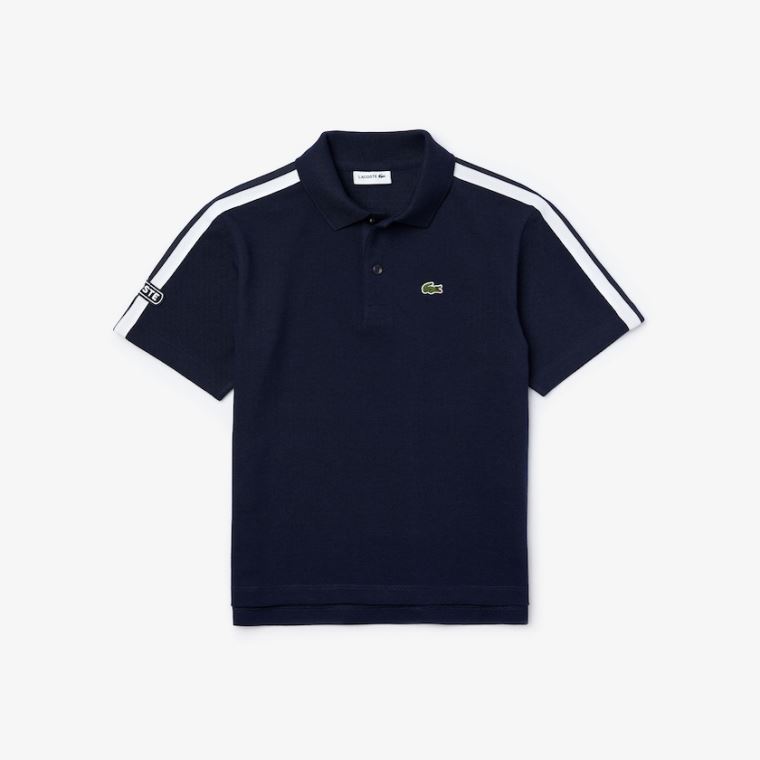 Lacoste Badge Pamuklu Piqué Polo Shirt Lacivert Mavi Beyaz | RYKQh8Hl