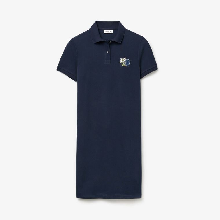 Lacoste Badge Polo Elbise Lacivert Mavi | gTQeDG7v