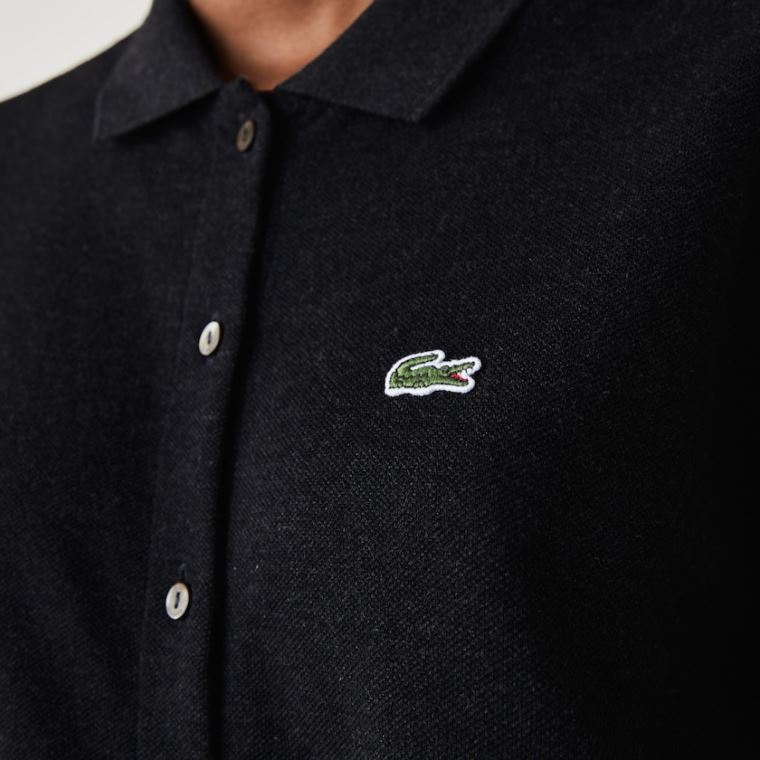 Lacoste Buttoned Belted Pamuklu Piqué Polo Elbise Gri | n9XZgZul