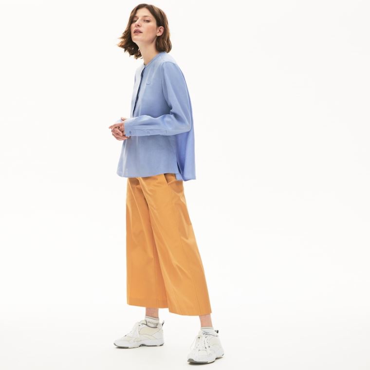 Lacoste Buttoned Mao Collar Linen Blouse Mor | DbsDyM9p