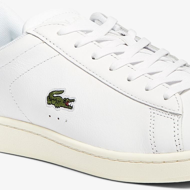 Lacoste Carnaby Evo Deri Accent Sneakers Beyaz Gri | 33oSoAgO