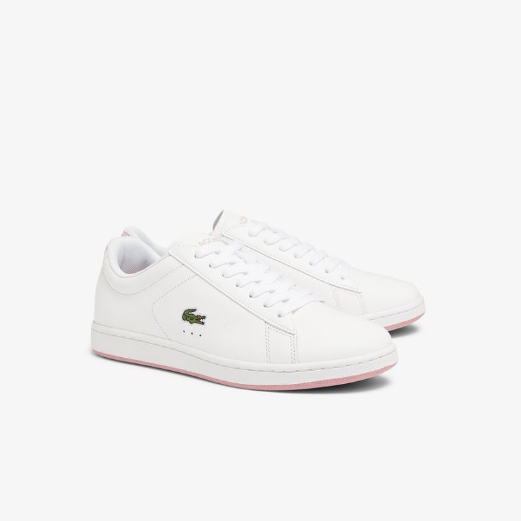 Lacoste Carnaby Evo Deri Sneakers Beyaz Pembe | N8w4hu3F