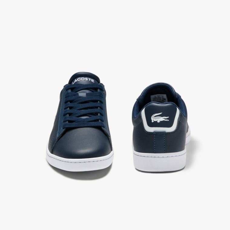 Lacoste Carnaby Evo Mesh-lined Deri Sneakers Lacivert | EZi8sHzU