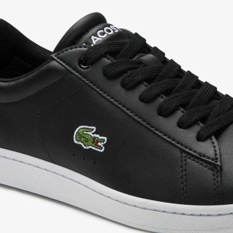 Lacoste Carnaby Evo Mesh-lined Deri Sneakers Siyah | eH8Mgk1l