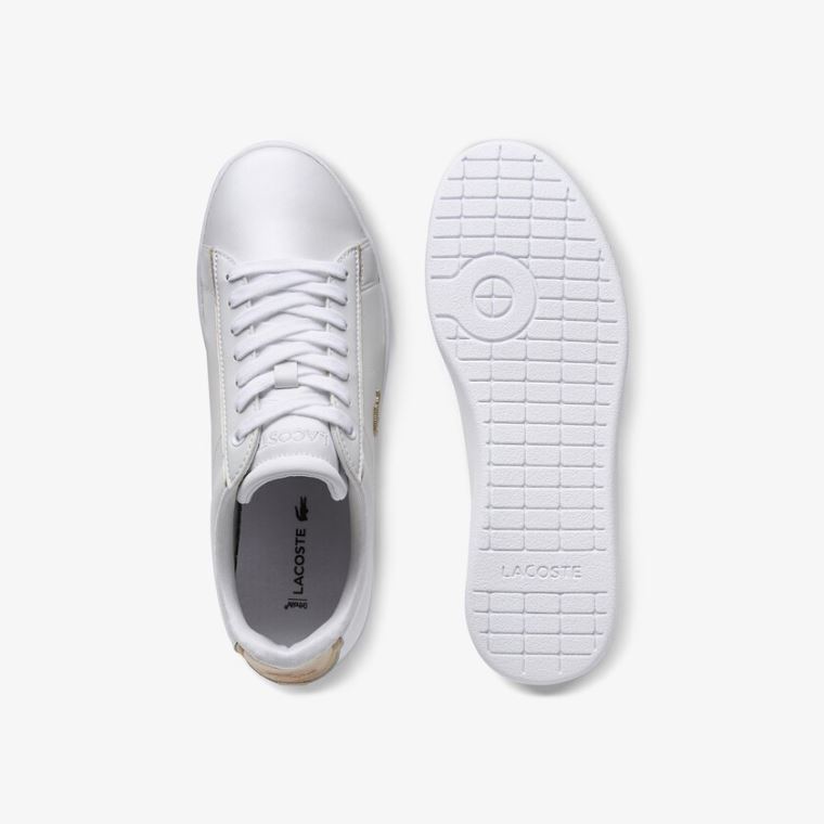 Lacoste Carnaby Evo Satin and Deri Sneakers Beyaz | POlRs5lS