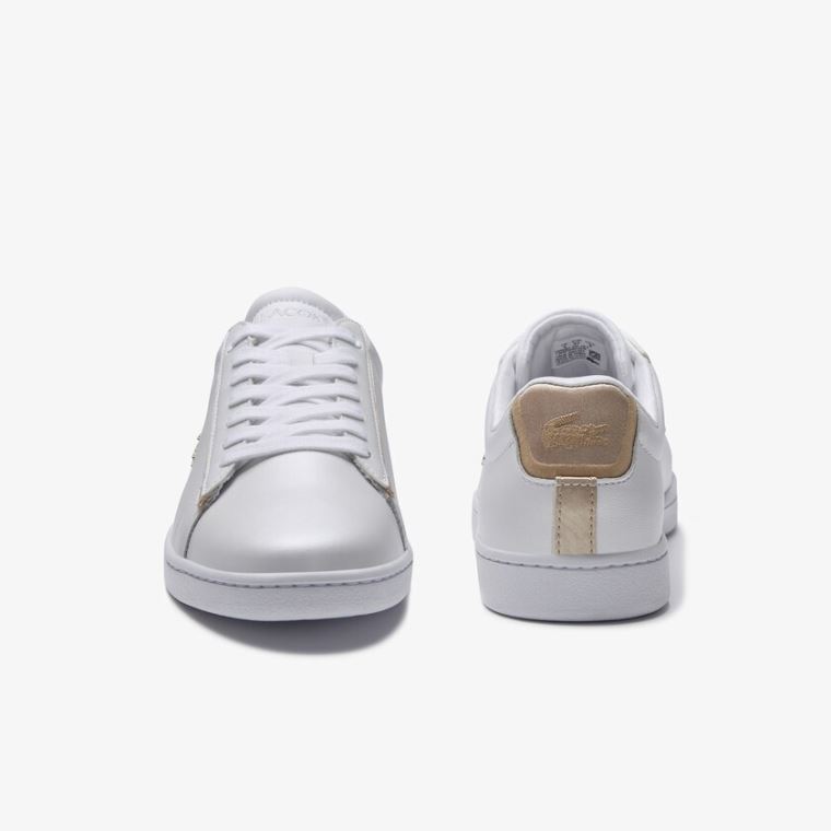 Lacoste Carnaby Evo Satin and Deri Sneakers Beyaz | POlRs5lS