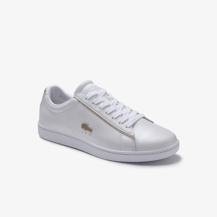 Lacoste Carnaby Evo Satin and Deri Sneakers Beyaz | POlRs5lS