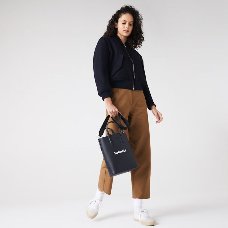 Lacoste Chantaco Branded Deri Vertical Tote Siyah | rRBQ9r1M