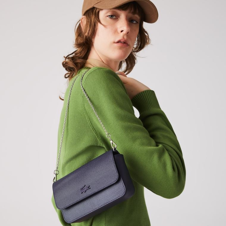 Lacoste Chantaco Matte Piqué Deri Flap Belt Bag Koyu Lacivert | iBCOeKKM