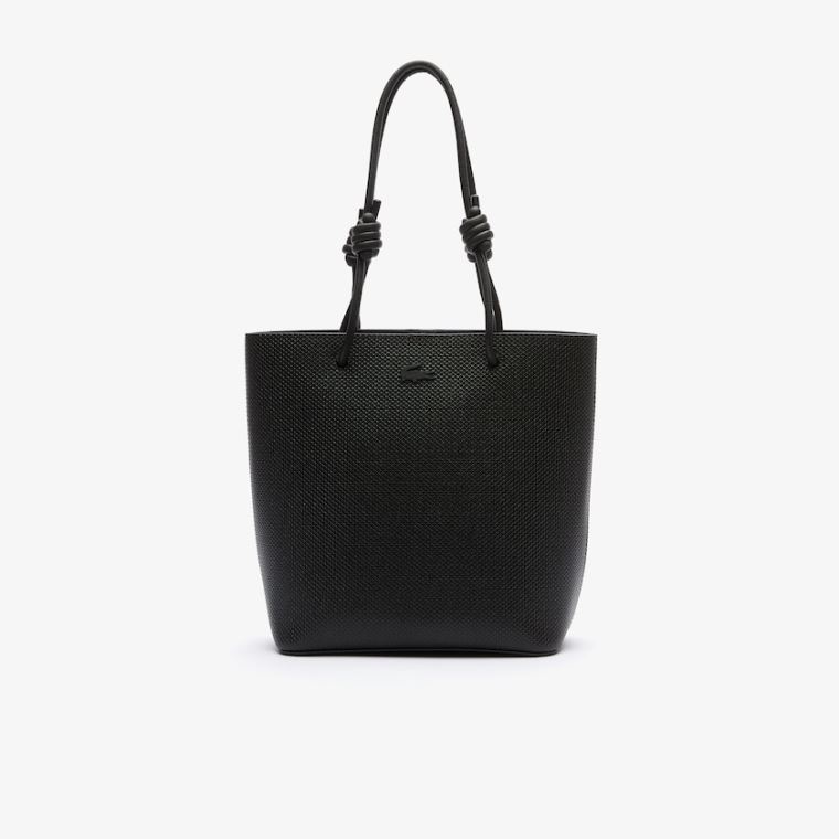 Lacoste Chantaco Matte Piqué Deri Vertical Tote Bag Siyah | nPyg5yqz