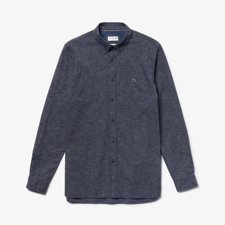 Lacoste Checkered Pamuklu Shirt Lacivert Mavi | PDKrzMCW